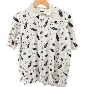 C&B‎ Sport by Croft & Barrow Mens Golf Polo Shirt Large White Patriotic Print
